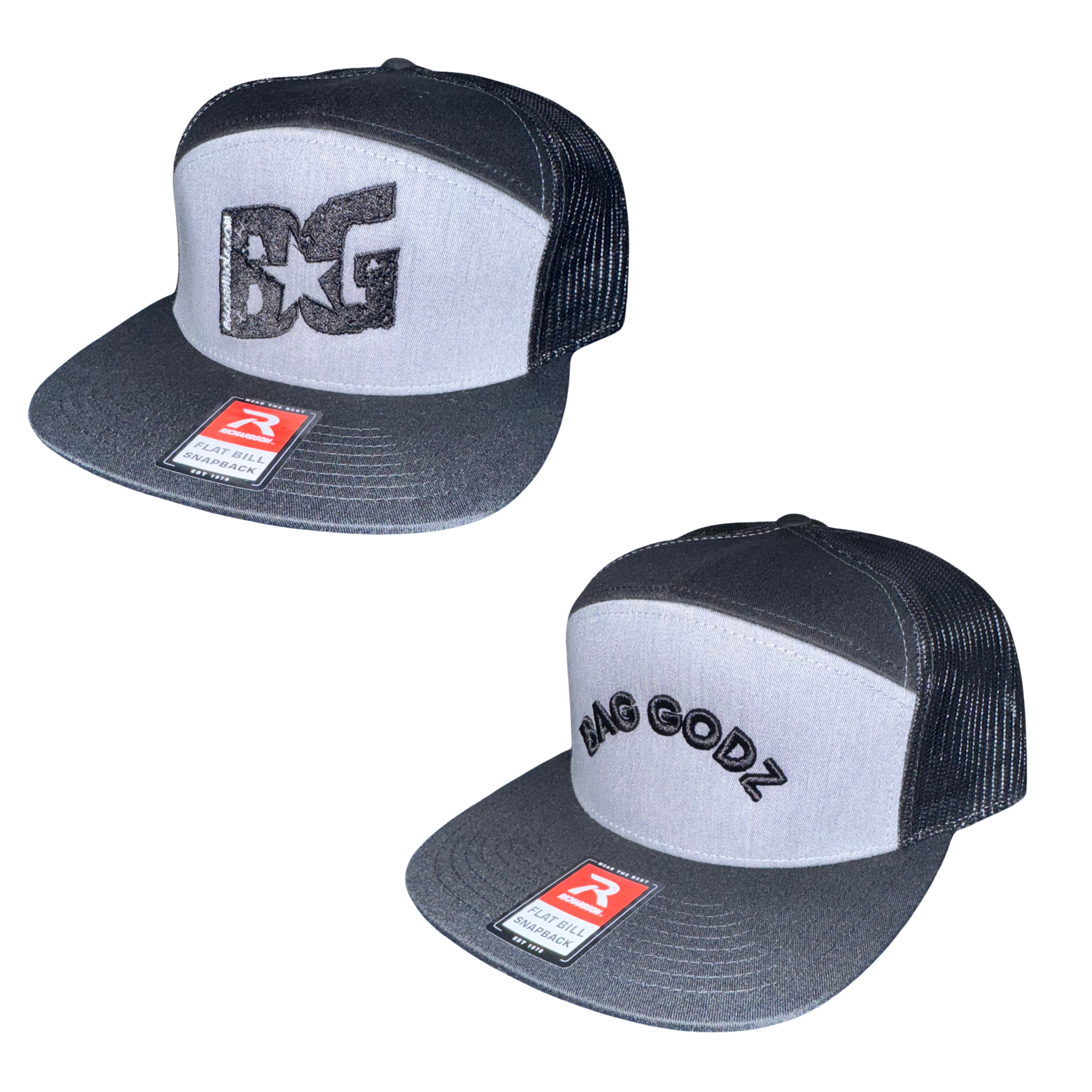 Black/Grey - BG/Baggodz Richardson Flat bill - 7 Panel Snap Back