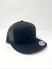 Load image into Gallery viewer, Black Trucker Flat Bill Hat - Colored Embroidery - YUPOONG