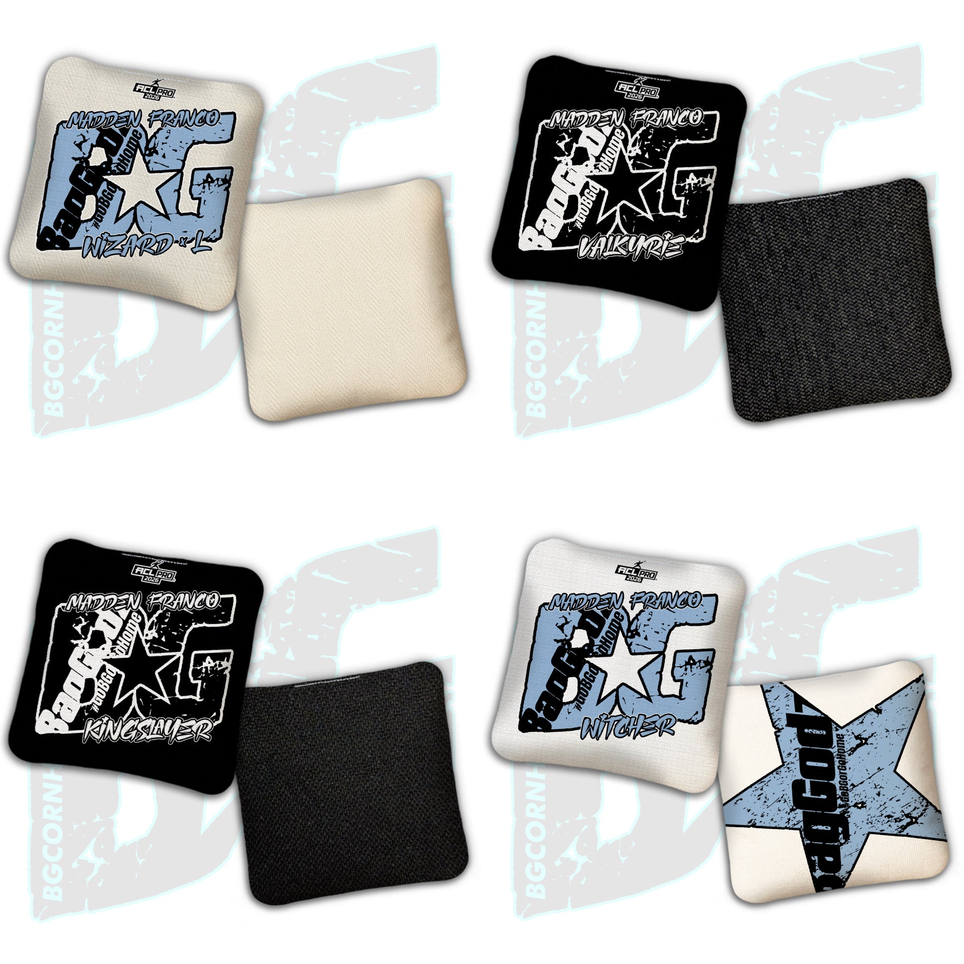 2026 BG Multiple Bag Models  - "Madden Franco” - ACL Pro Stamped Cornhole Bags - SET OF 4 BAGS