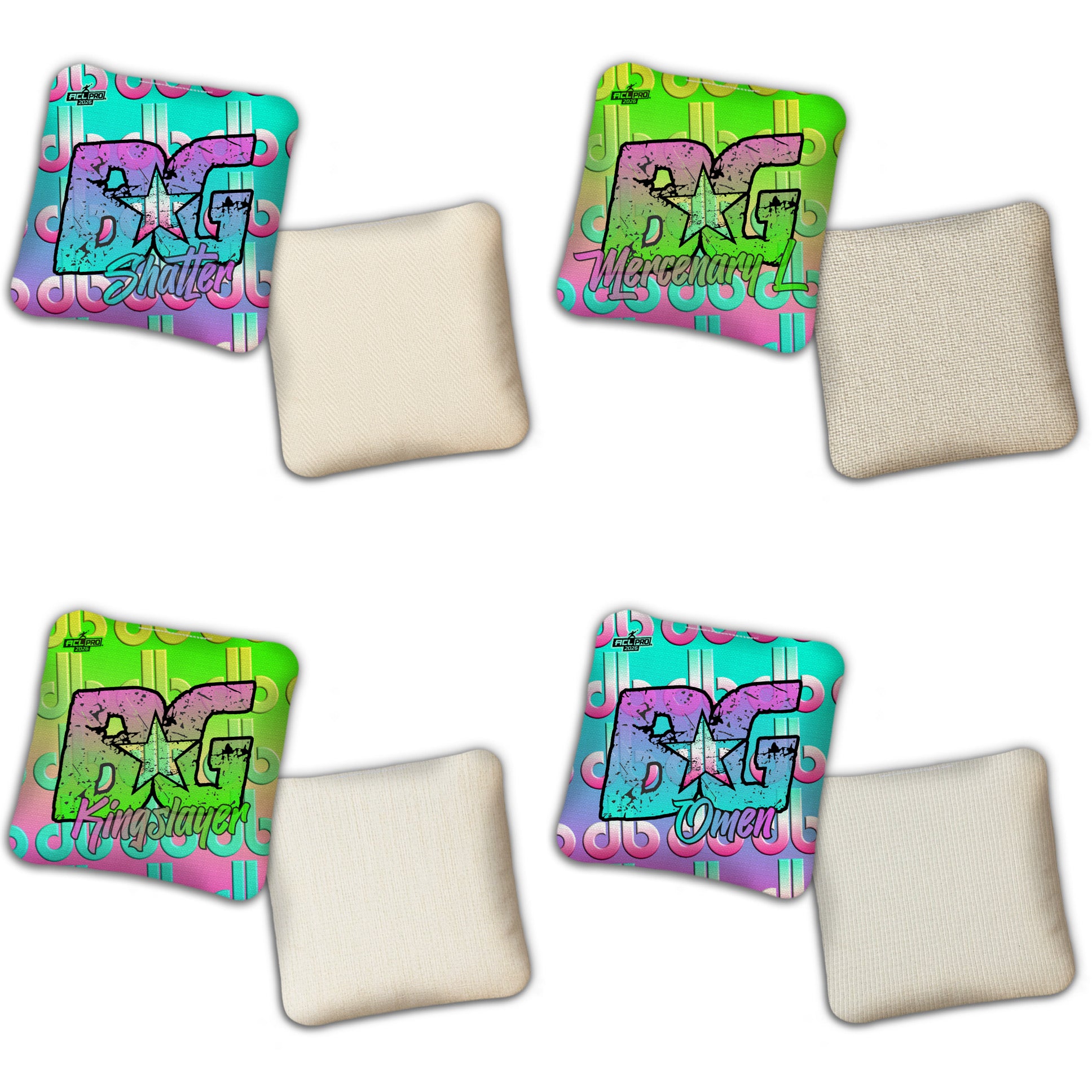 2026 BG Multiple Bag Models - "DB Summer Vibes” Dirty Bags Collab - ACL Pro Stamped Cornhole Bags - SET OF 4 BAGS