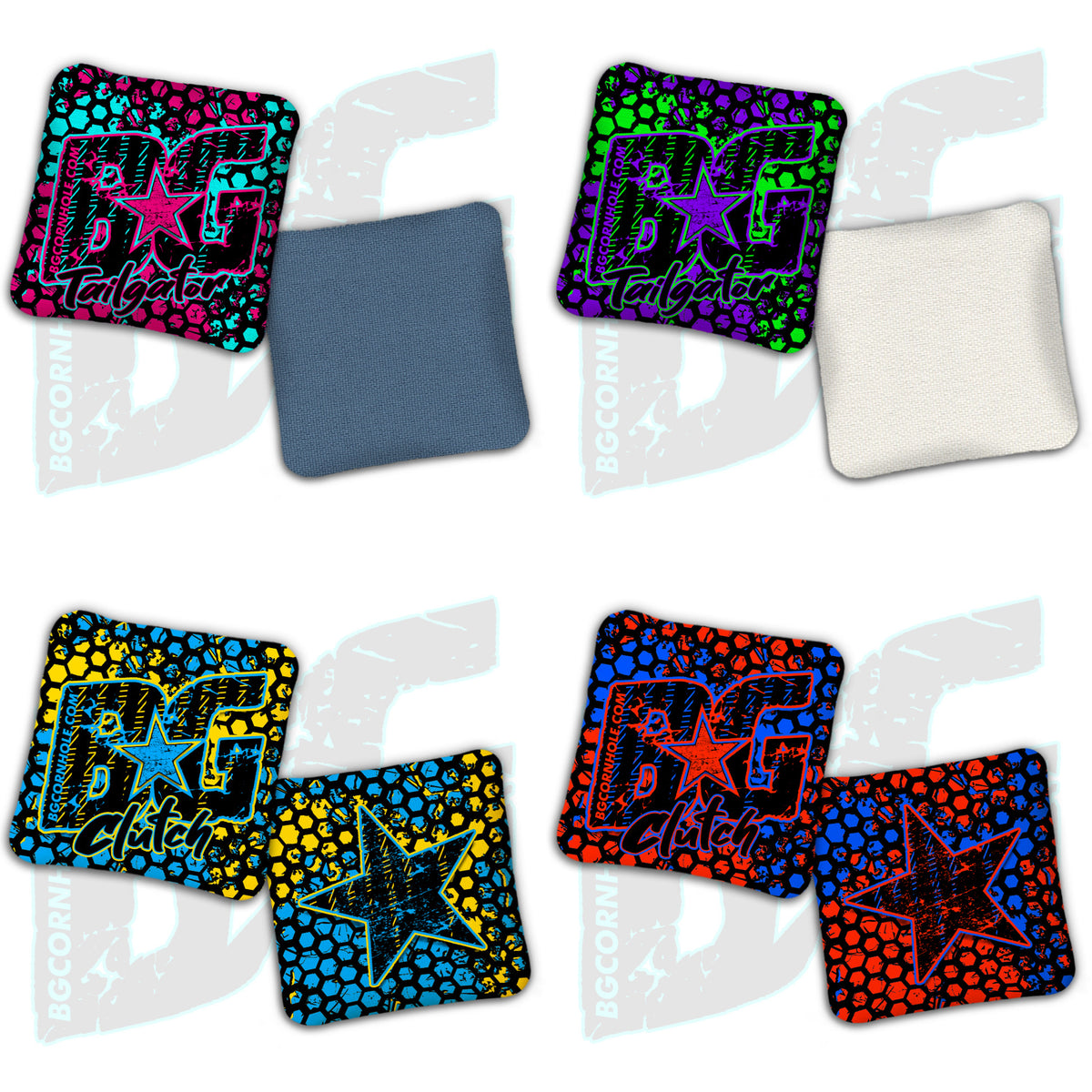 BG Multiple Bag Models  - "Neon Honeycomb" - Non Stamped Cornhole Bags - SET OF 4 bags