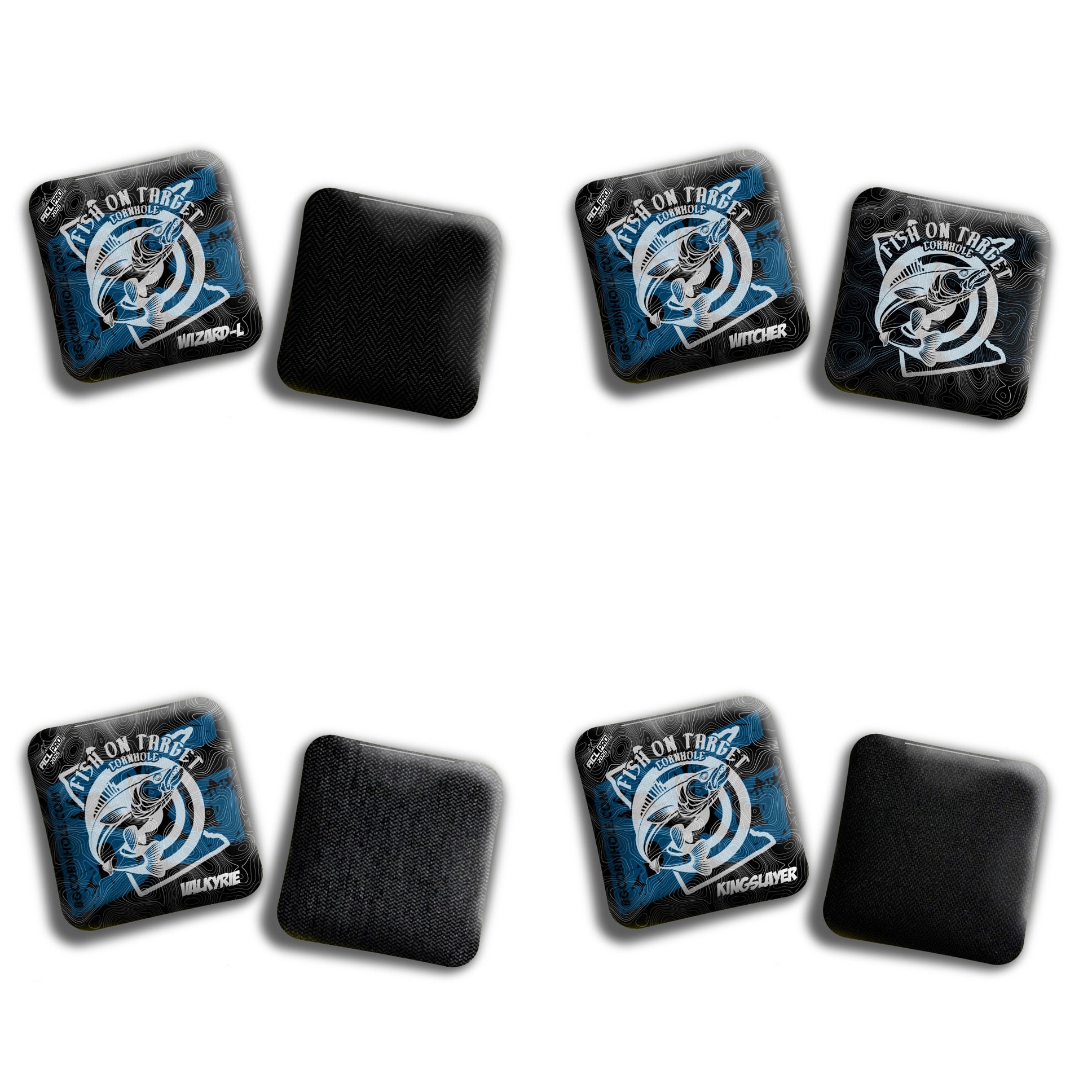 2026 Multiple Bag Models "Fish On Target Ripples” Collab - ACL Pro Stamped Cornhole Bags - SET OF 4 BAGS