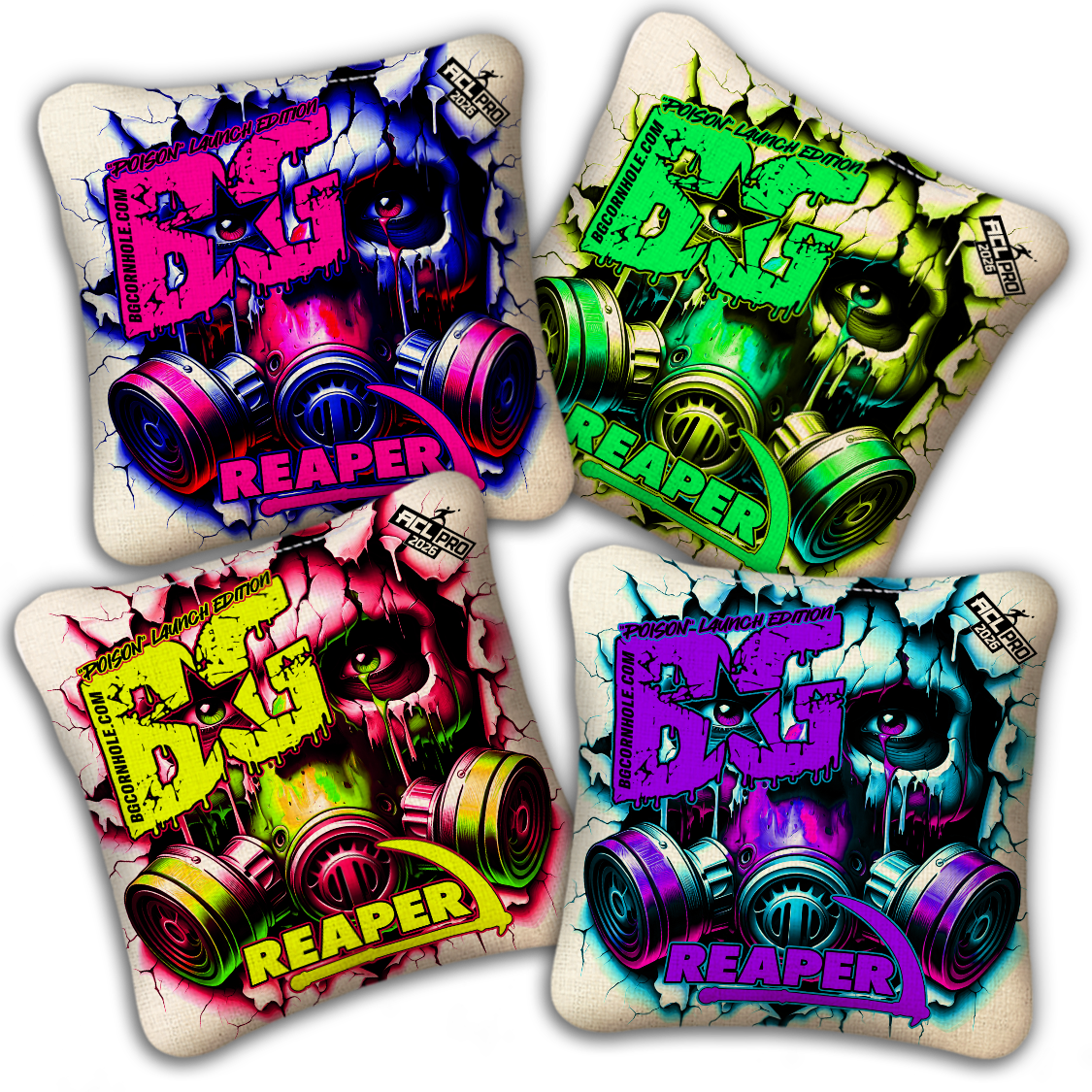 2026 BG Reaper "White Poison - Launch Edition" - ACL Pro Stamped Cornhole Bags - SET OF 4 BAGS