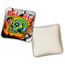 Load image into Gallery viewer, 2026 BG Multiple Bag Models - "DB Skull and Flames” Dirty Bags Collab - ACL Pro Stamped Cornhole Bags - SET OF 4 BAGS