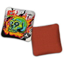 Load image into Gallery viewer, 2026 BG Multiple Bag Models - "DB Skull and Flames” Dirty Bags Collab - ACL Pro Stamped Cornhole Bags - SET OF 4 BAGS