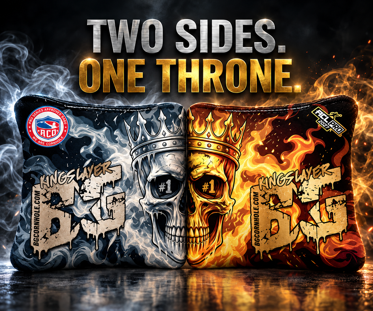 Two sides. One throne. Silver ACO-stamped and gold ACL-stamped BG bags with matching silver and gold #1 details in the skull eye sockets.