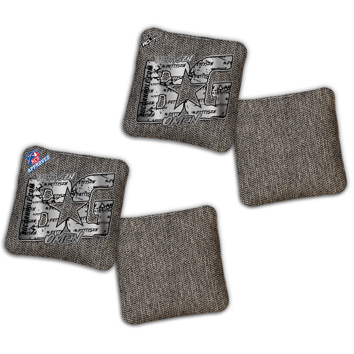 2027 ACL/ACO BUNDLE - BG Multiple Bag Models "PETTYSZN" - Pro Stamped Cornhole Bags - 2 SETS OF 4 BAGS