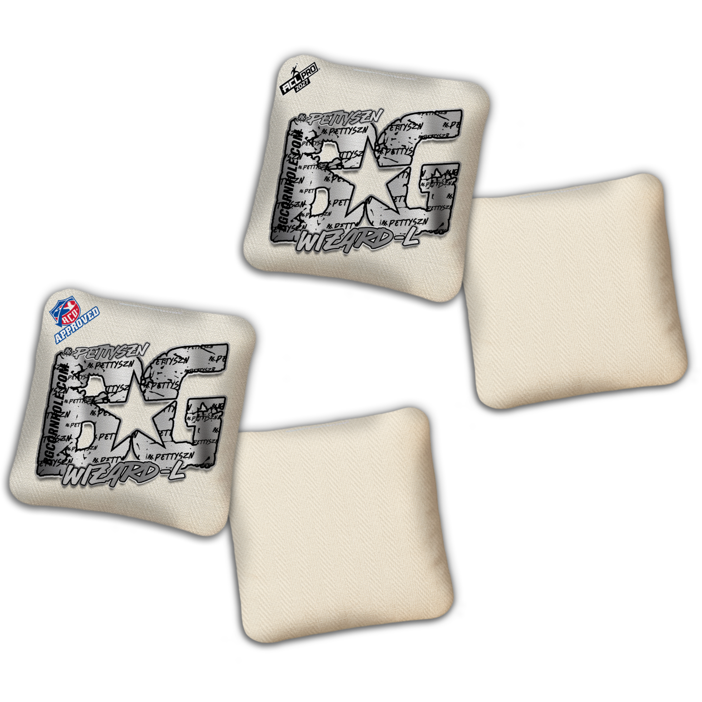 2027 ACL/ACO BUNDLE - BG Multiple Bag Models "PETTYSZN" - Pro Stamped Cornhole Bags - 2 SETS OF 4 BAGS